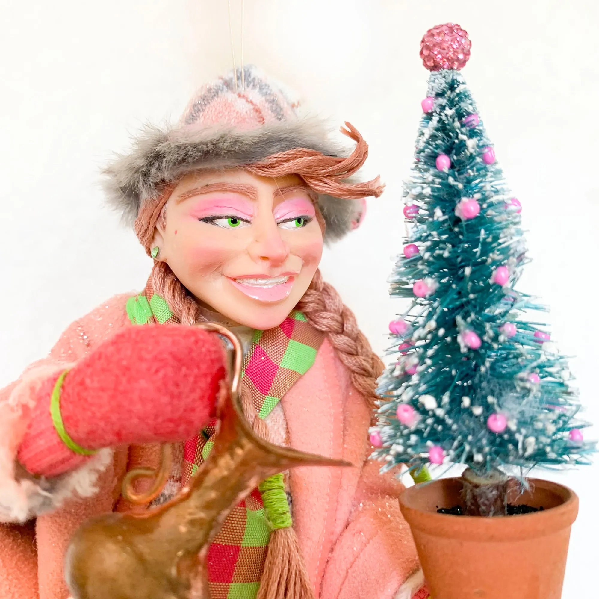 Christmas Elves watering a Christmas Tree - Hanging ornament