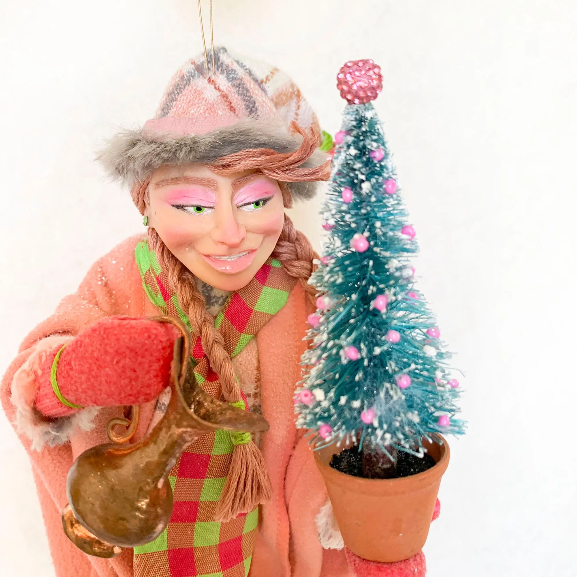 Christmas Elves watering a Christmas Tree - Hanging ornament
