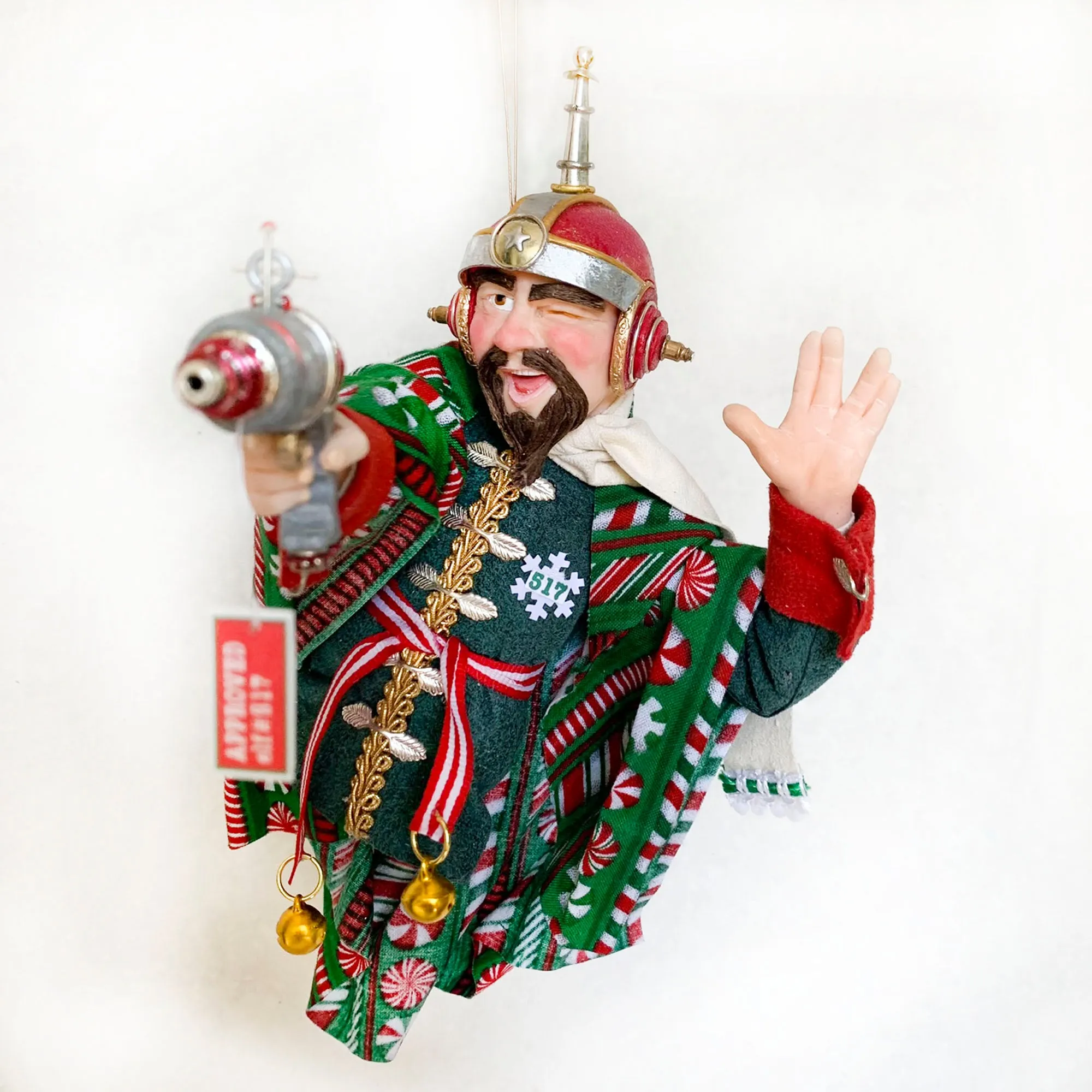 Christmas Sci-fi elf testing a Ray Gun - fun ornaments