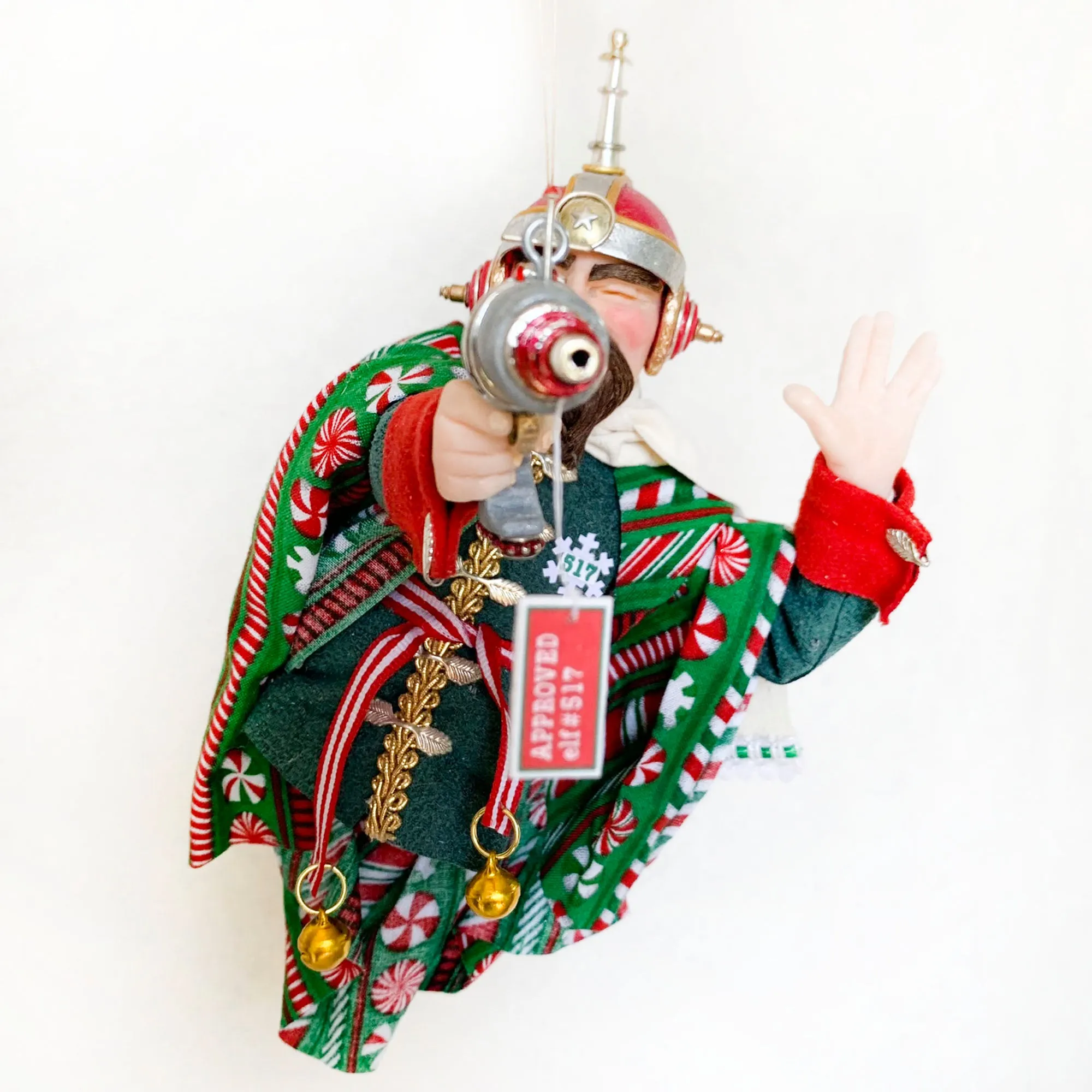 Christmas Sci-fi elf testing a Ray Gun - fun ornaments