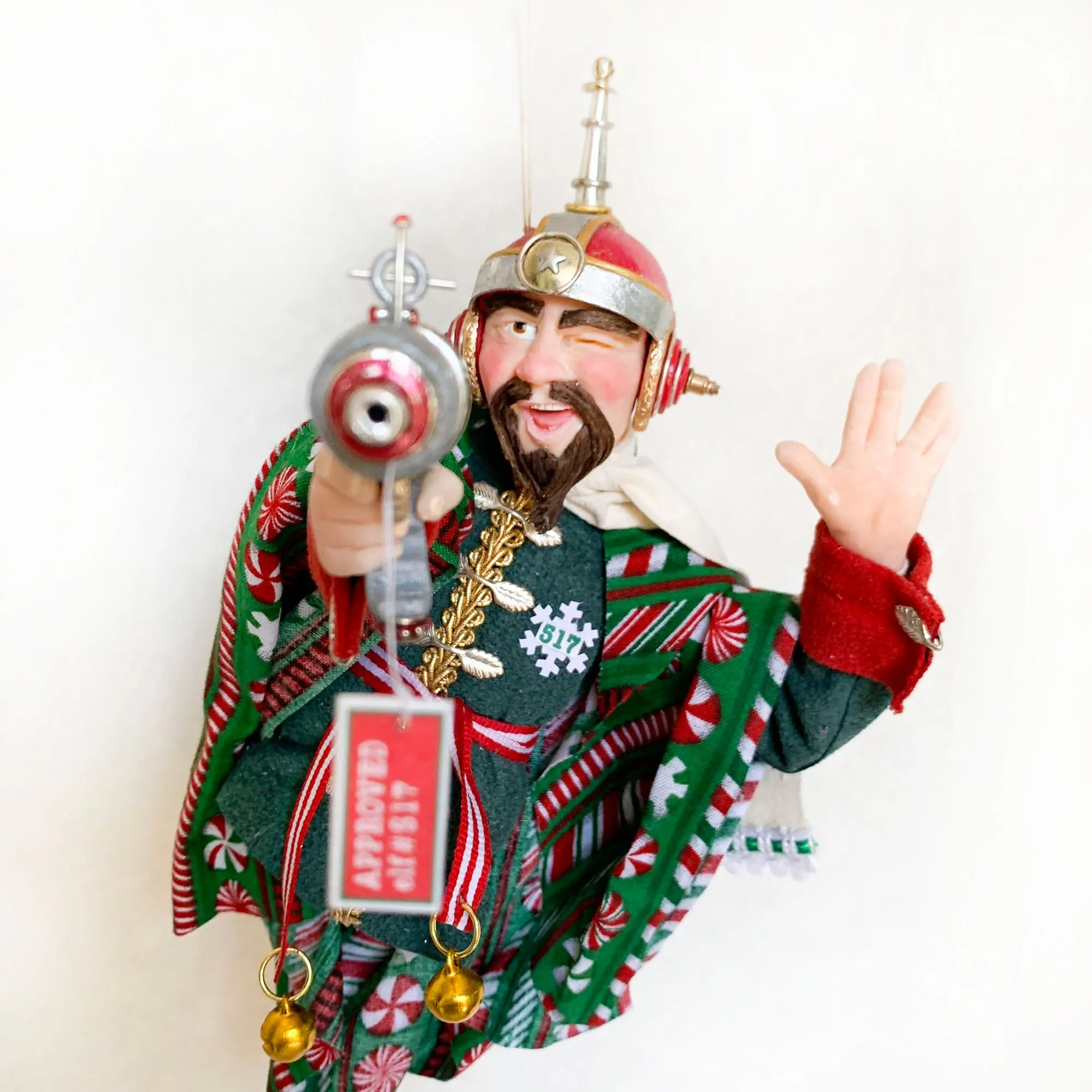 Christmas Sci-fi elf testing a Ray Gun - fun ornaments