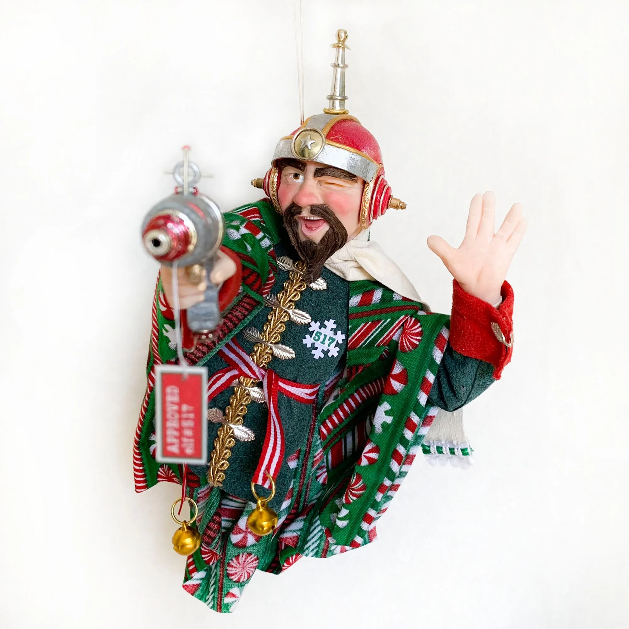Christmas Sci-fi elf testing a Ray Gun - fun ornaments