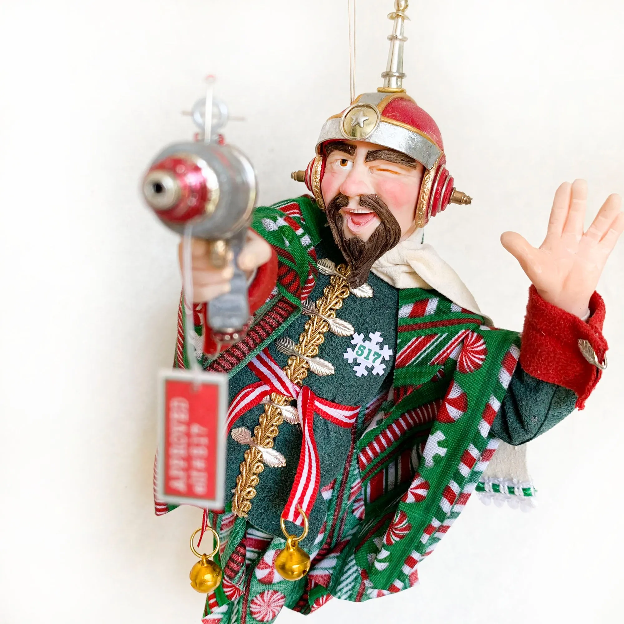 Christmas Sci-fi elf testing a Ray Gun - fun ornaments