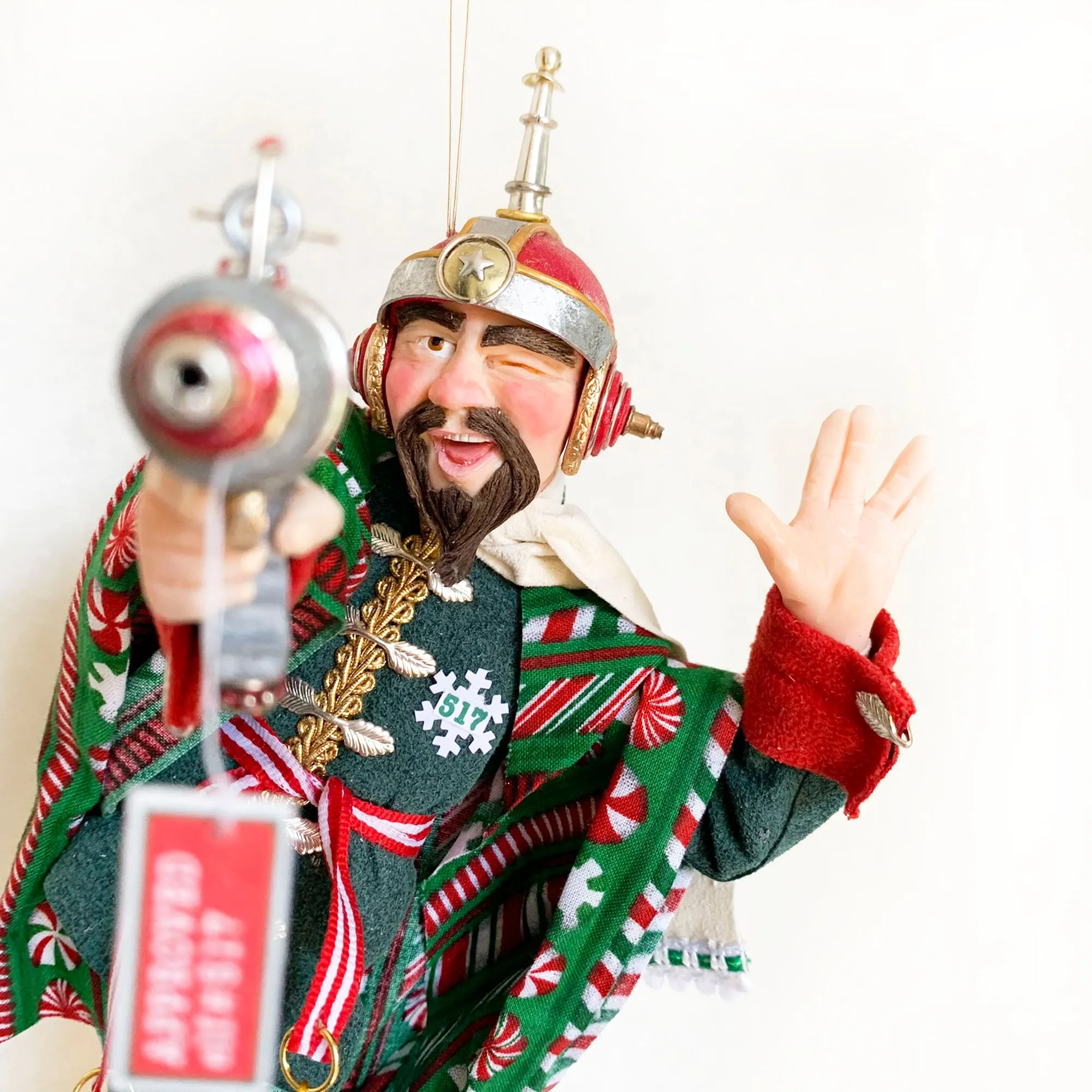 Christmas Sci-fi elf testing a Ray Gun - fun ornaments