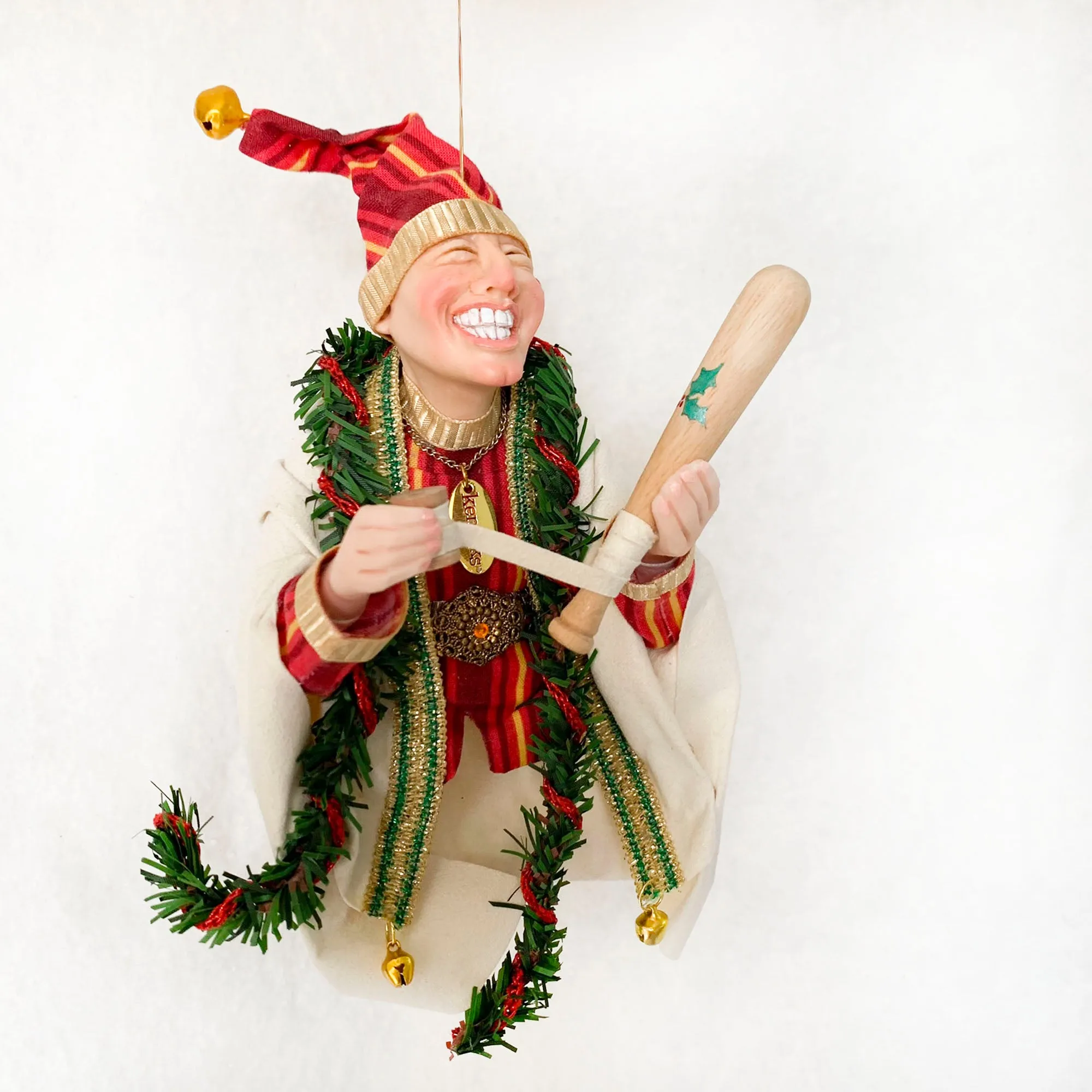 Christmas Sporting Elf making a baseball bat - Holiday decor - Tree decoration