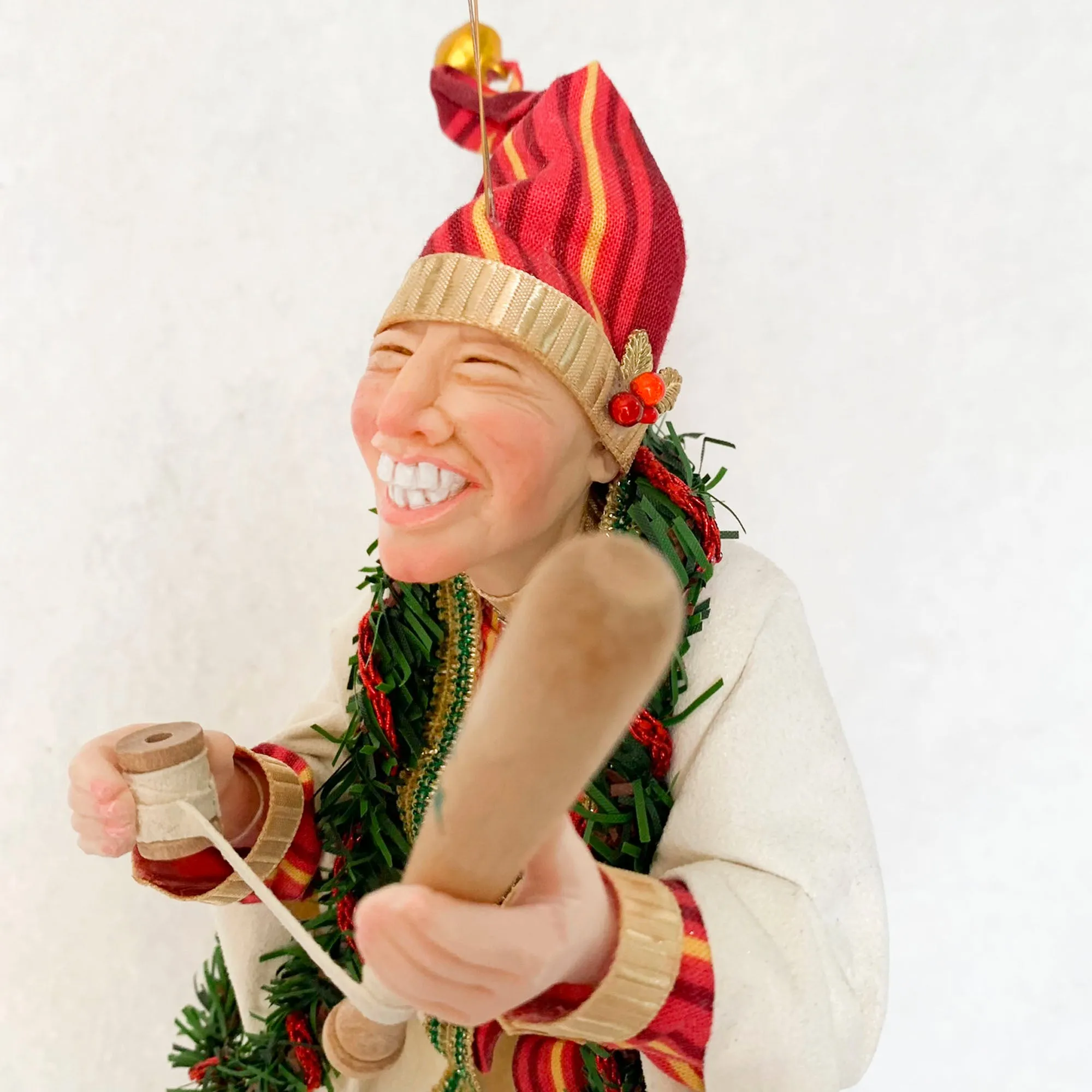 Christmas Sporting Elf making a baseball bat - Holiday decor - Tree decoration