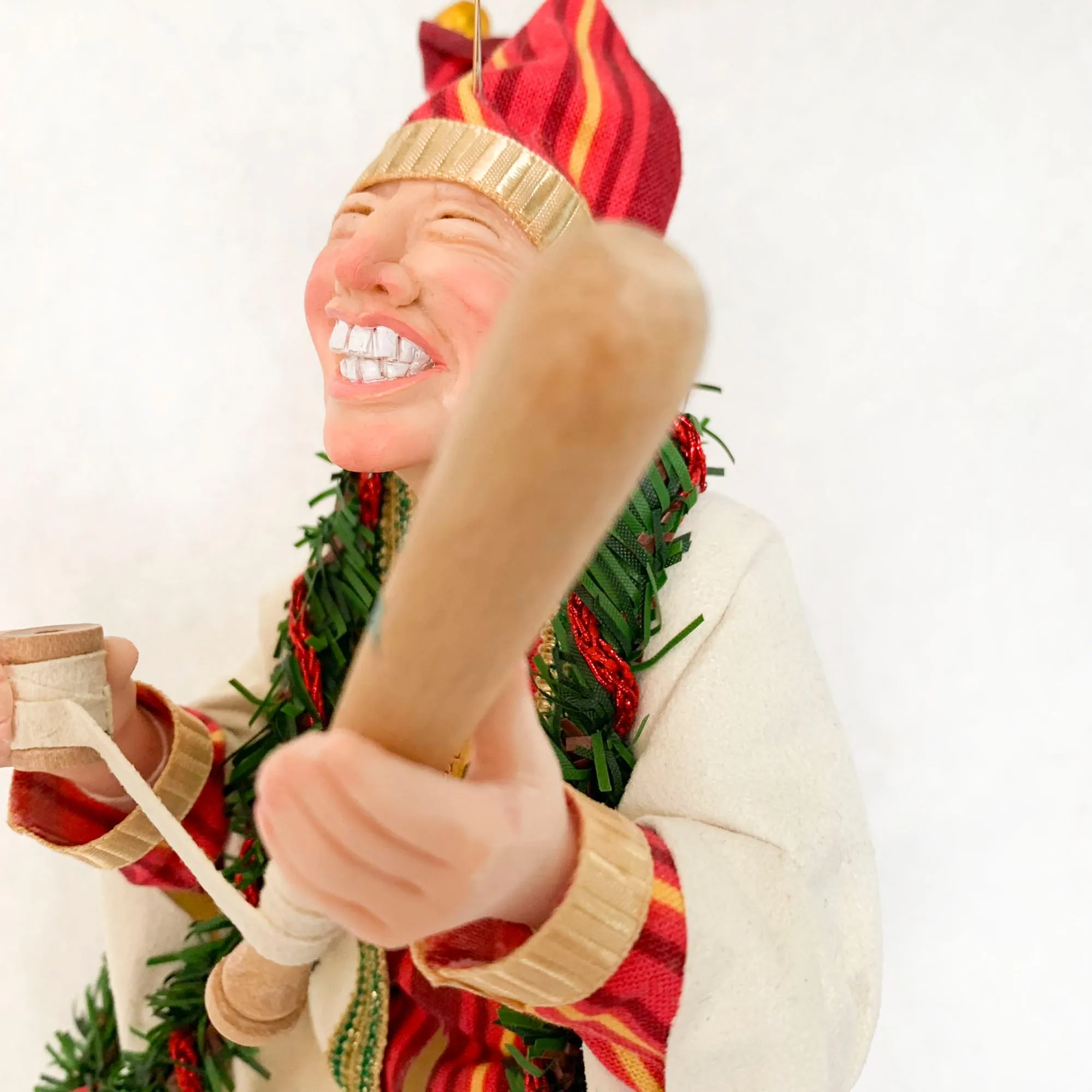 Christmas Sporting Elf making a baseball bat - Holiday decor - Tree decoration