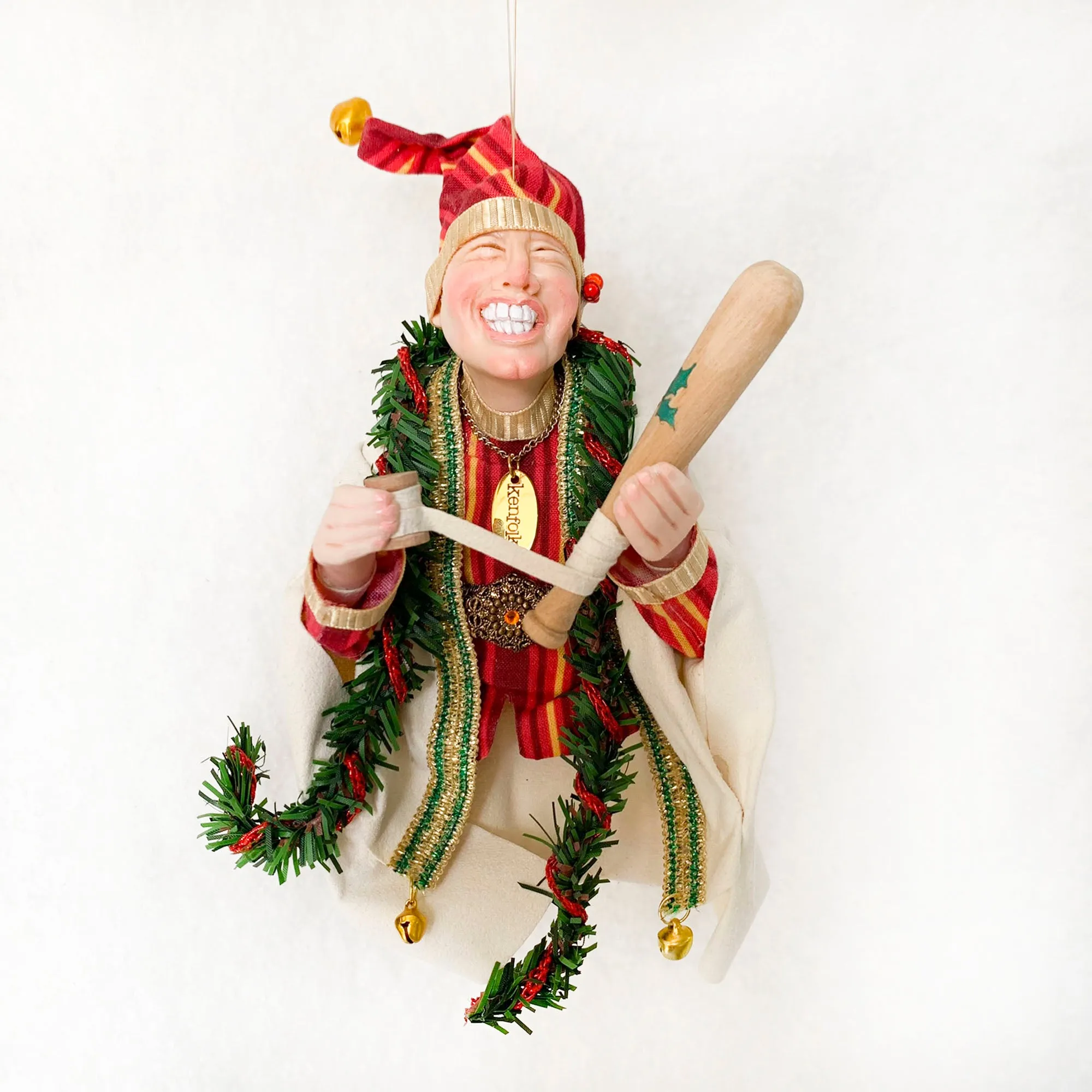 Christmas Sporting Elf making a baseball bat - Holiday decor - Tree decoration