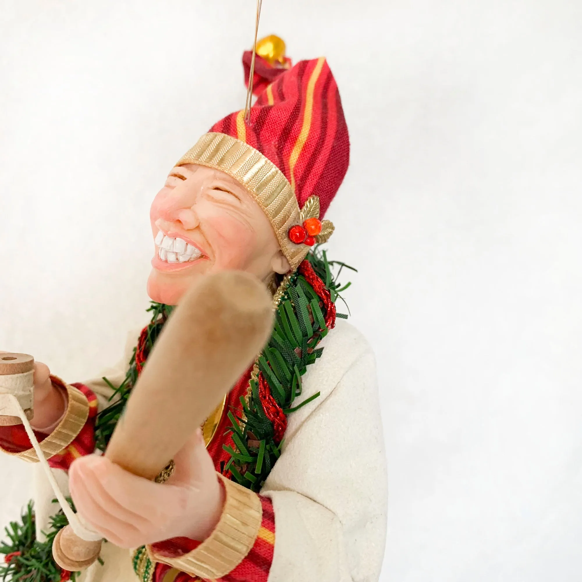 Christmas Sporting Elf making a baseball bat - Holiday decor - Tree decoration