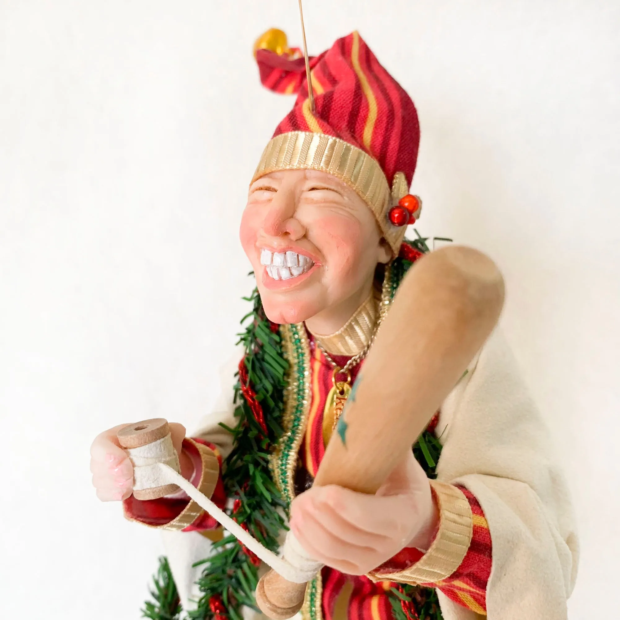 Christmas Sporting Elf making a baseball bat - Holiday decor - Tree decoration