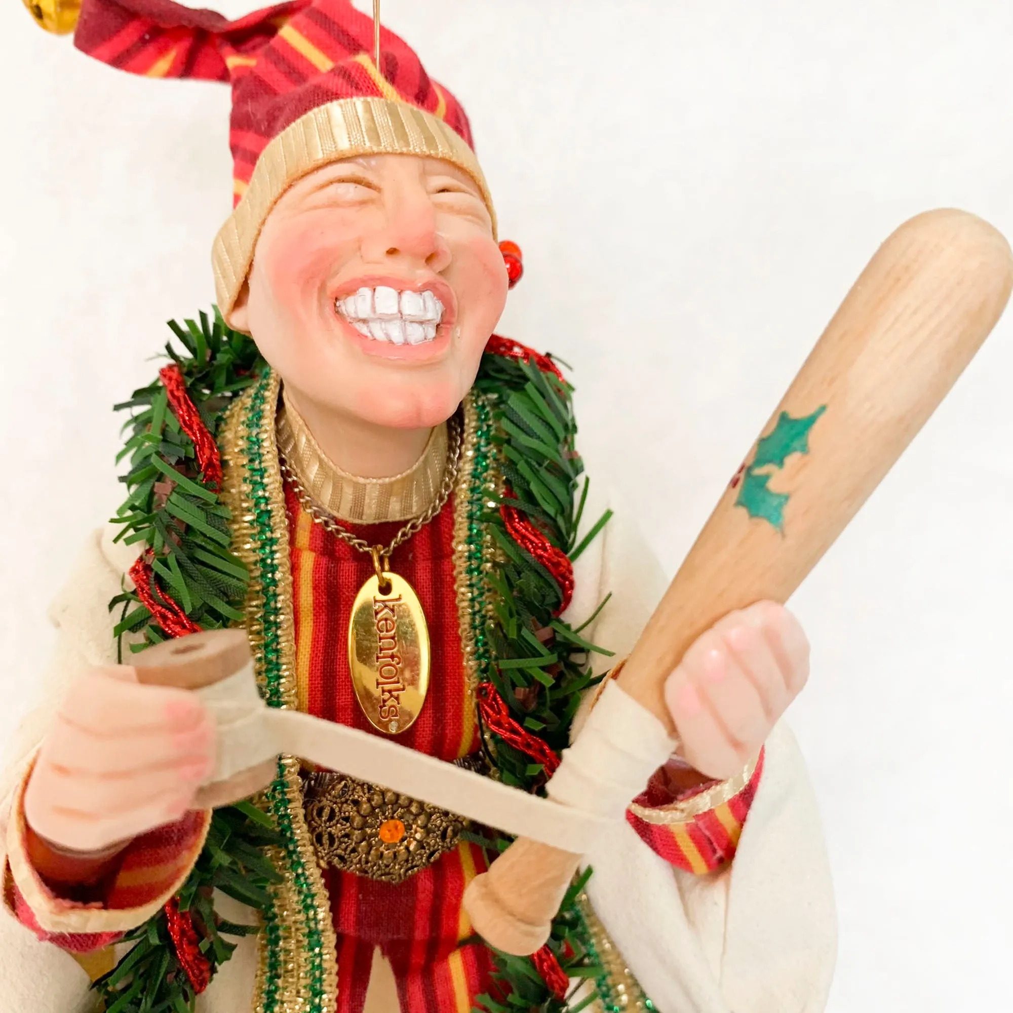 Christmas Sporting Elf making a baseball bat - Holiday decor - Tree decoration