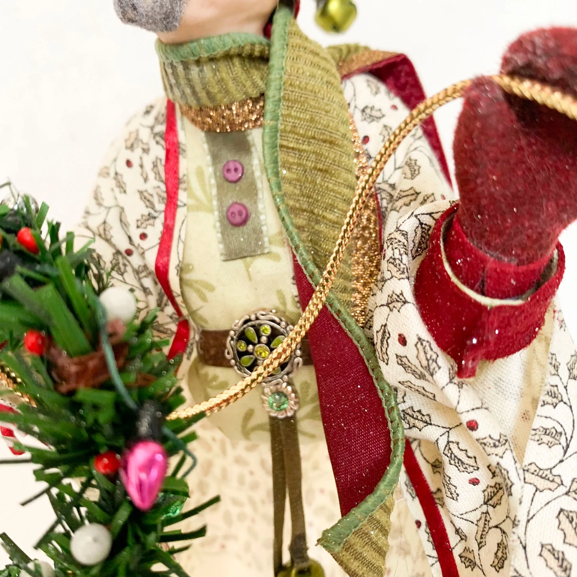 Christmas Trimming Elf decorating a pine wreath - Holiday decor