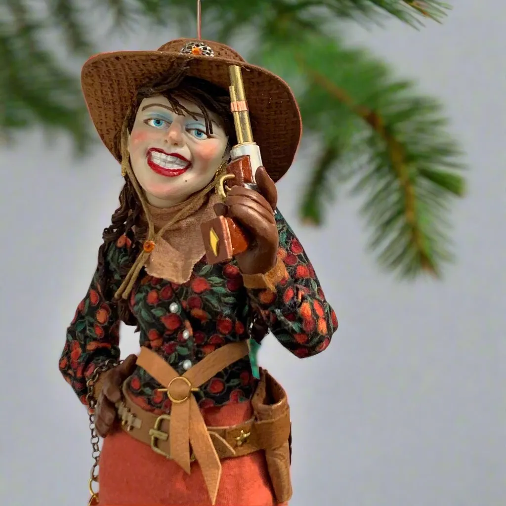 Country Christmas Tree Hanging Ornament-Old West  Calamity Jane American Notorious Gunslinger-Limited Edition Handmade-Sculptor Ken Fedoruk