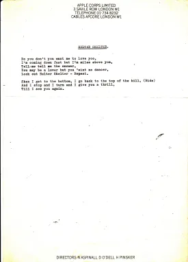 EXCLUSIVE: Work-in-Progress "Helter Skelter" Lyrics on 1968 Apple Stationery
