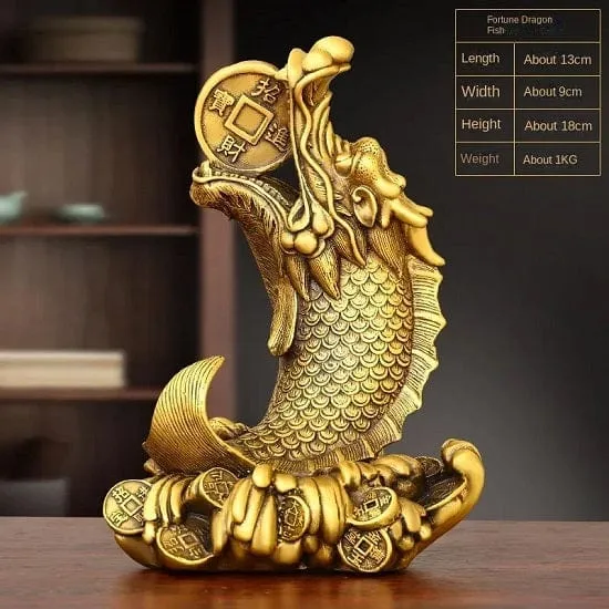 Feng Shui Golden Copper Brass Head Fish Sculptures For Welth,Sucess and Prosperity