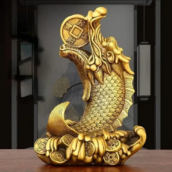 Feng Shui Golden Copper Brass Head Fish Sculptures For Welth,Sucess and Prosperity