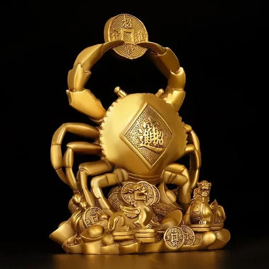 Feng Shui Large Golden Copper Crab Sculptures For Great Welth,Sucess and Prosperity