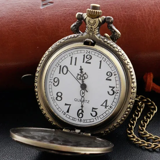 Fire Fighter Emblem Bronze Quartz Movement Pocket Watch