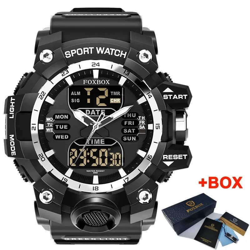 FOXBOX Red Sports Military Quartz Watch Waterproof Digital Dual Display For Man