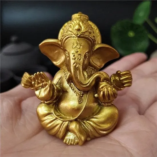 Gold Lord Ganesha Buddha Statue Elephant God Sculptures Ganesh Figurines For Good Luck,Wealth and Prosperity Style A