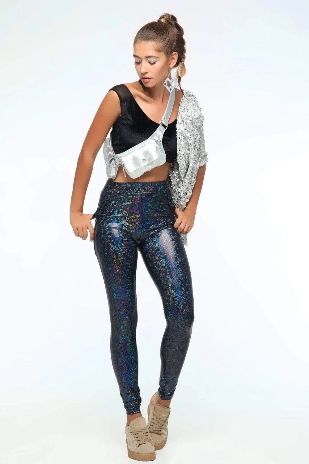 Holographic High-Waisted Leggings With Pockets | 13 Colors