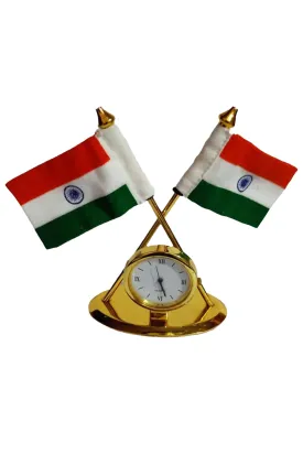 Indian Flag with Quartz Watch for Car Dashboard Exterior Accessories Compatible with All Car Models (D31)