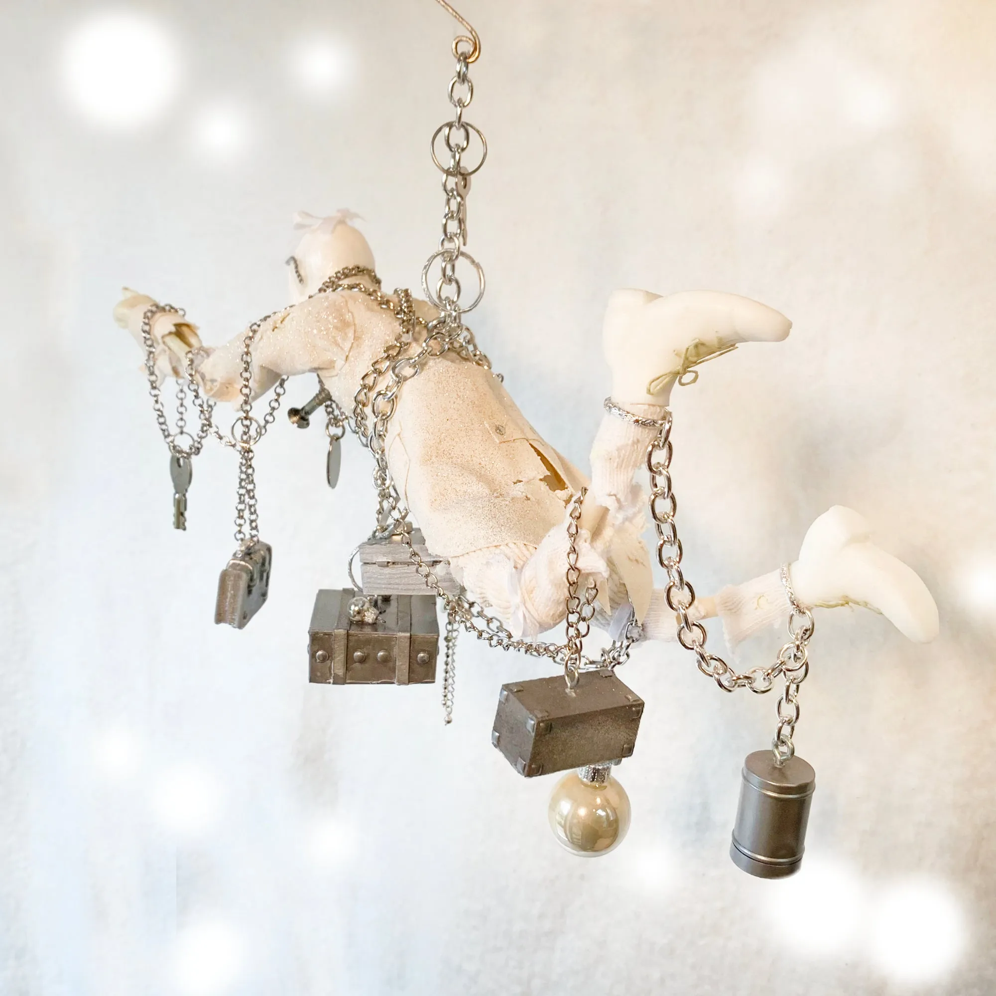 Jacob Marley A Christmas Carol Character Decoration - Charles Dickens Collectable - Floating tethered with chains - Handmade Sculpture