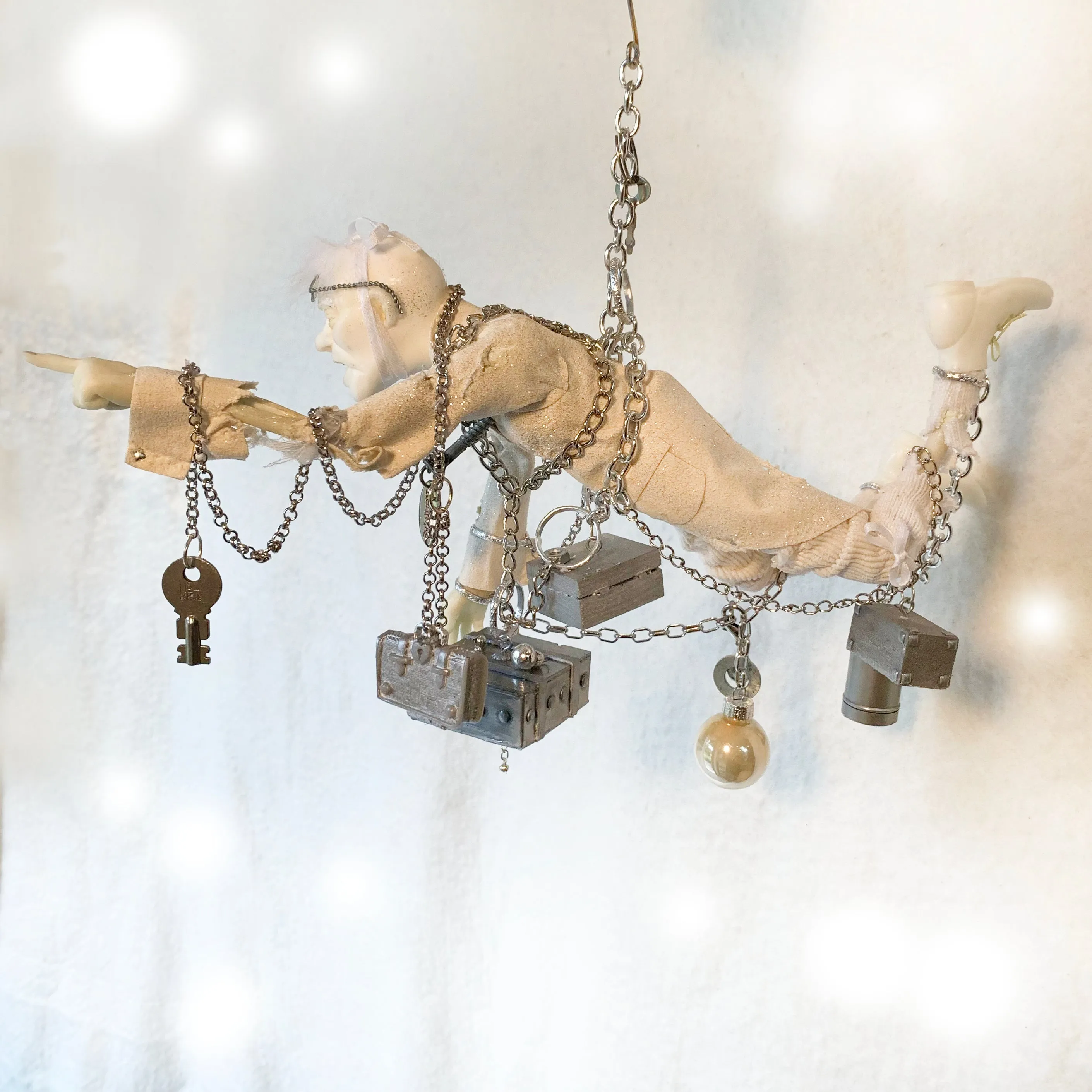 Jacob Marley A Christmas Carol Character Decoration - Charles Dickens Collectable - Floating tethered with chains - Handmade Sculpture