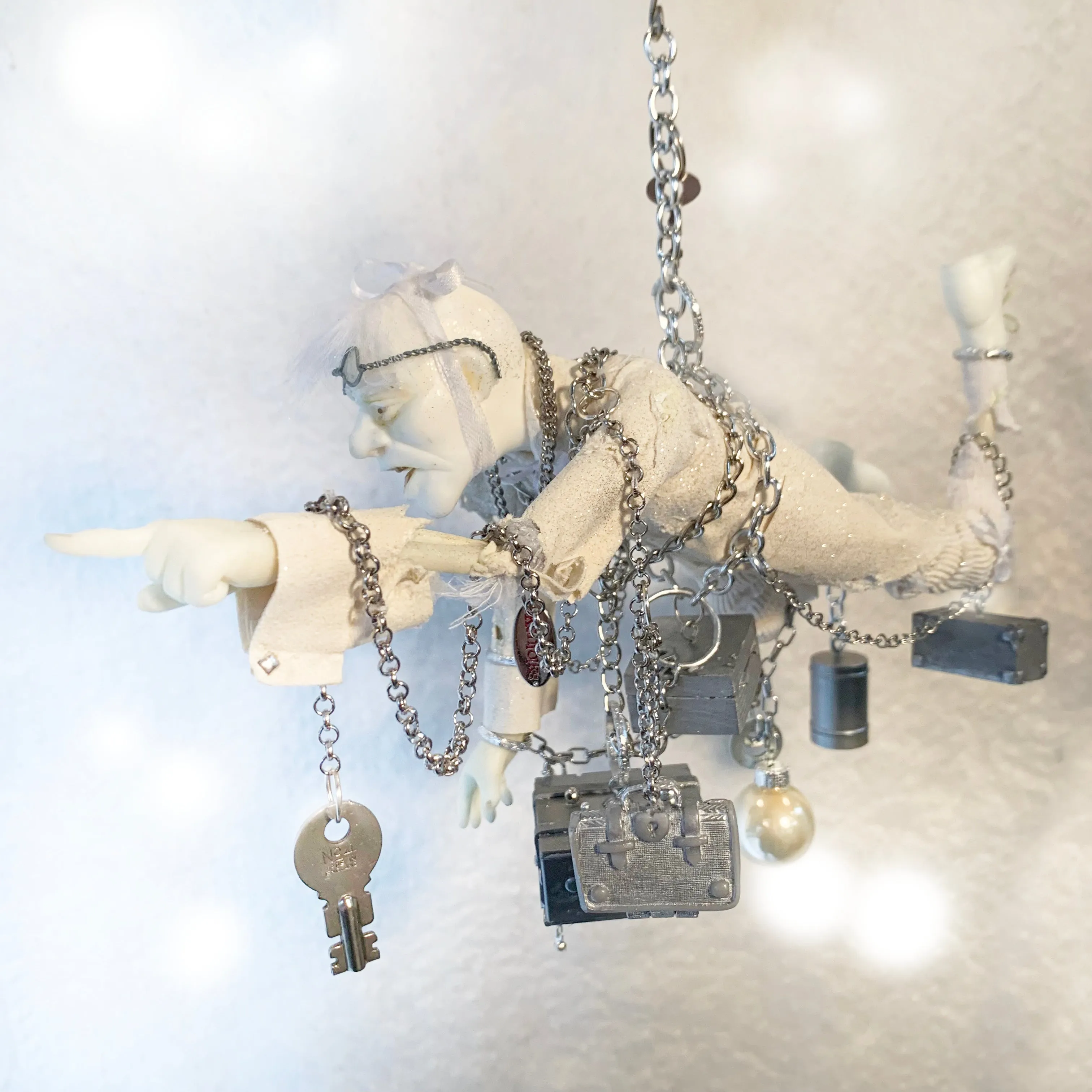 Jacob Marley A Christmas Carol Character Decoration - Charles Dickens Collectable - Floating tethered with chains - Handmade Sculpture