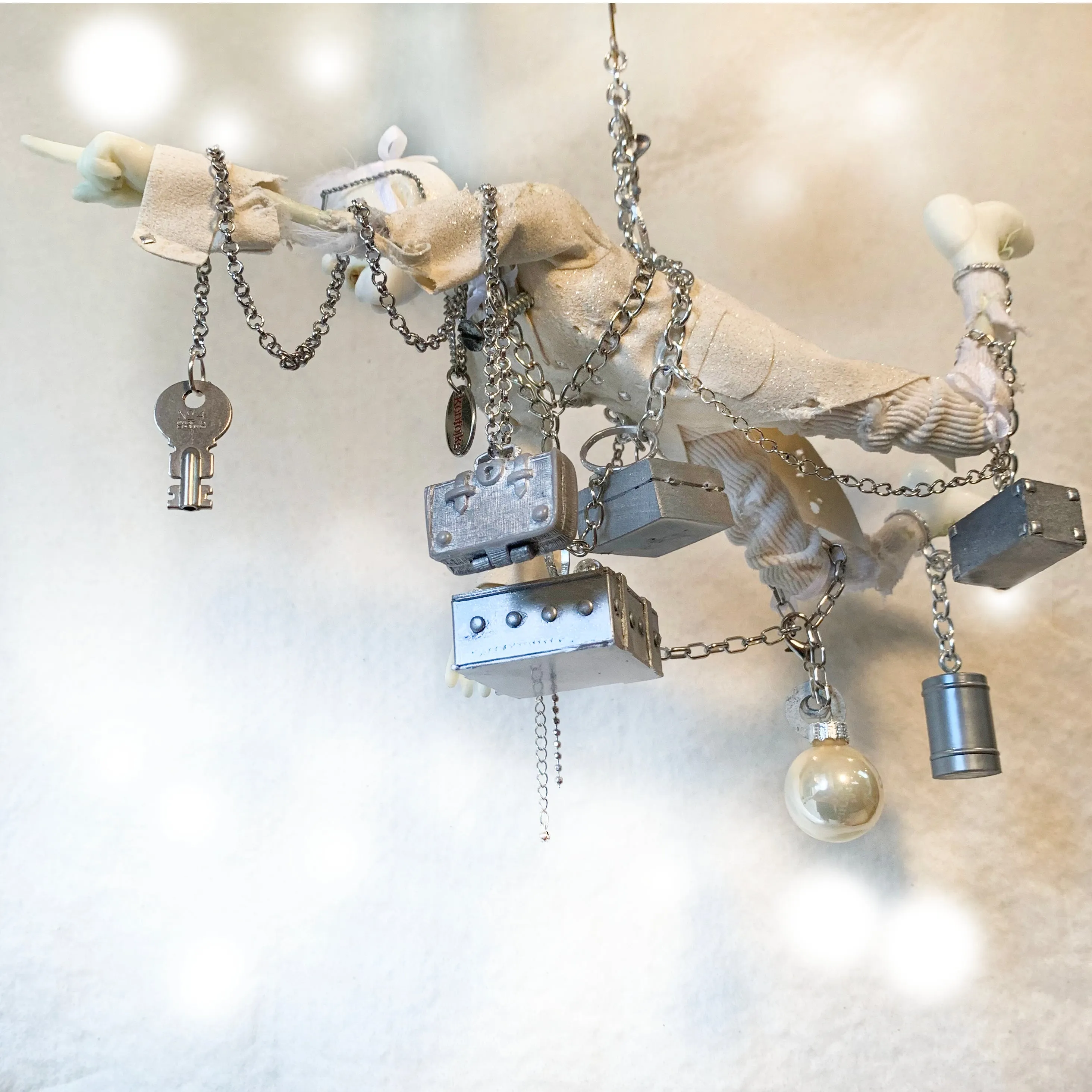 Jacob Marley A Christmas Carol Character Decoration - Charles Dickens Collectable - Floating tethered with chains - Handmade Sculpture