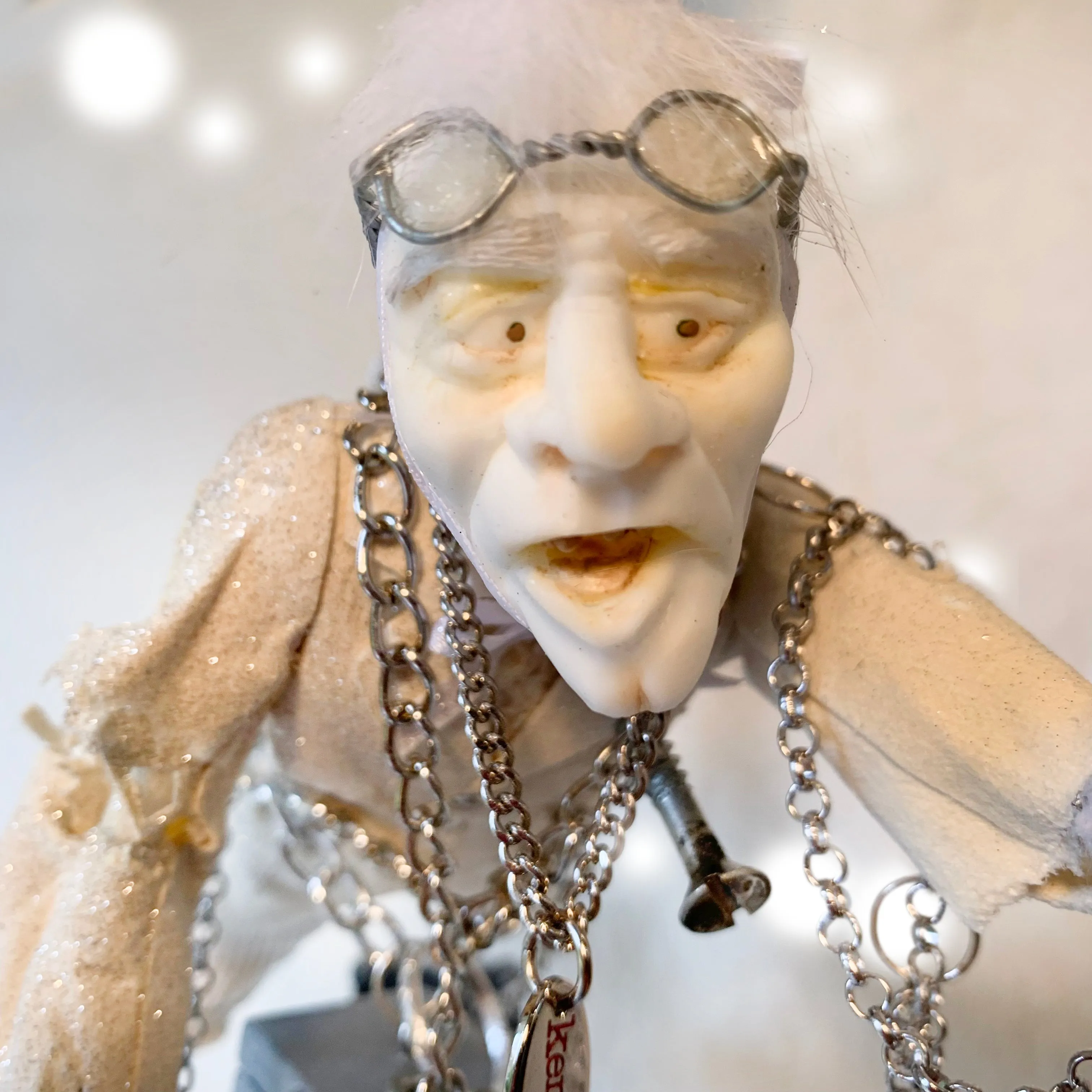 Jacob Marley A Christmas Carol Character Decoration - Charles Dickens Collectable - Floating tethered with chains - Handmade Sculpture