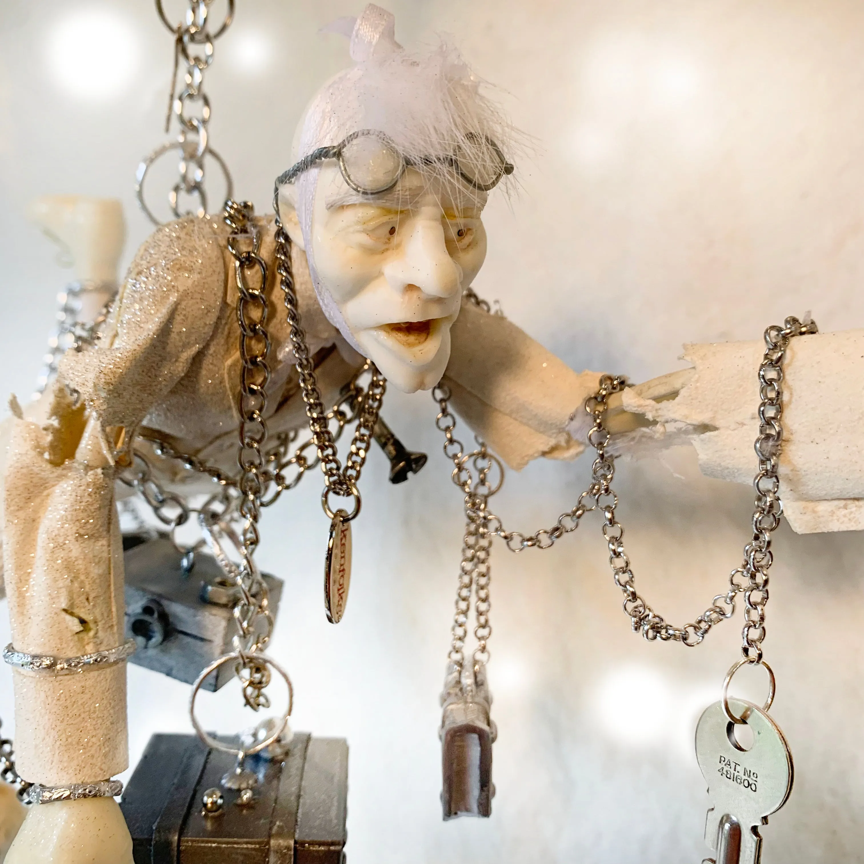 Jacob Marley A Christmas Carol Character Decoration - Charles Dickens Collectable - Floating tethered with chains - Handmade Sculpture