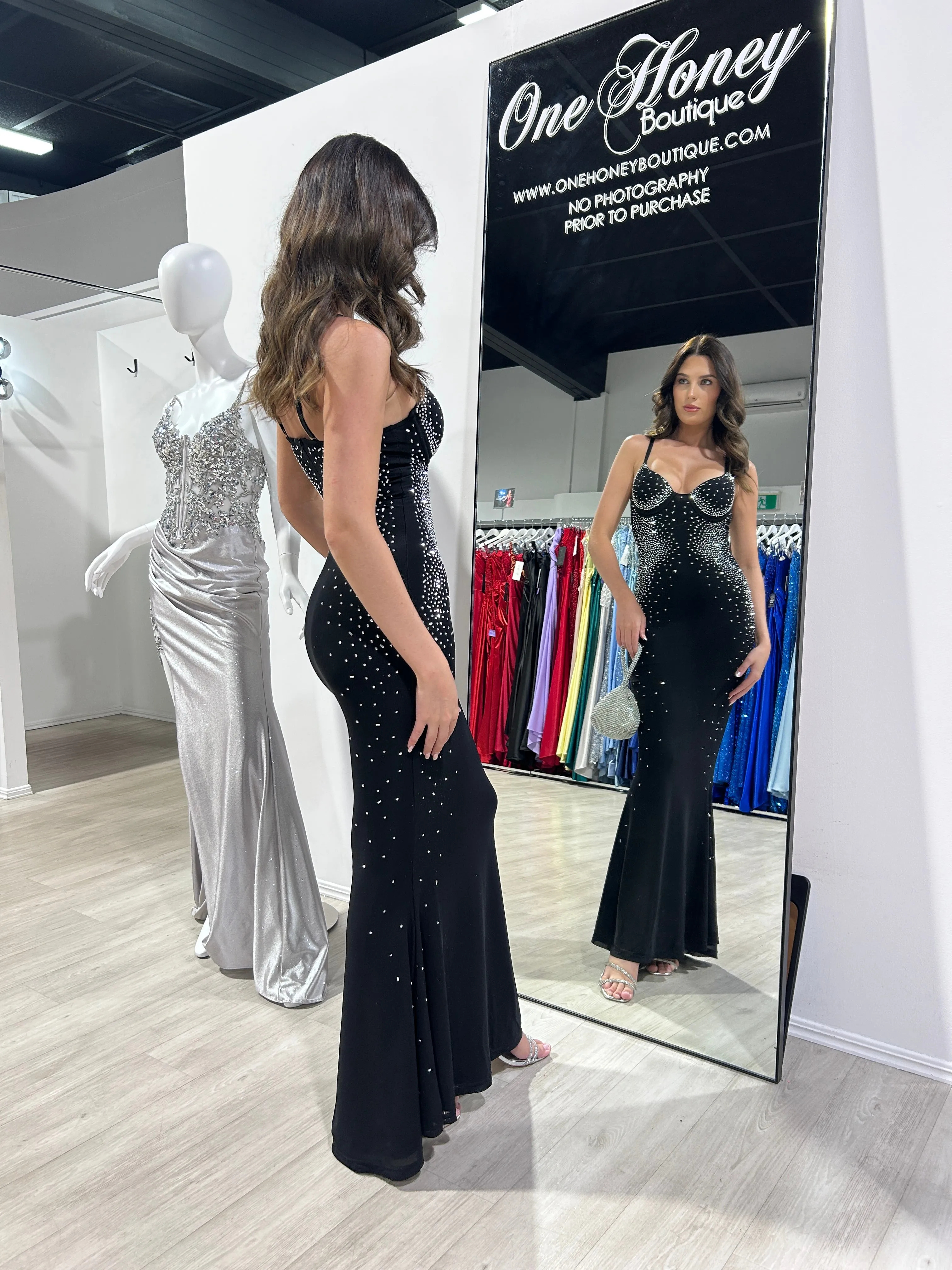 JAYDAH Ombre Diamante Semi Formal & Prom Dress