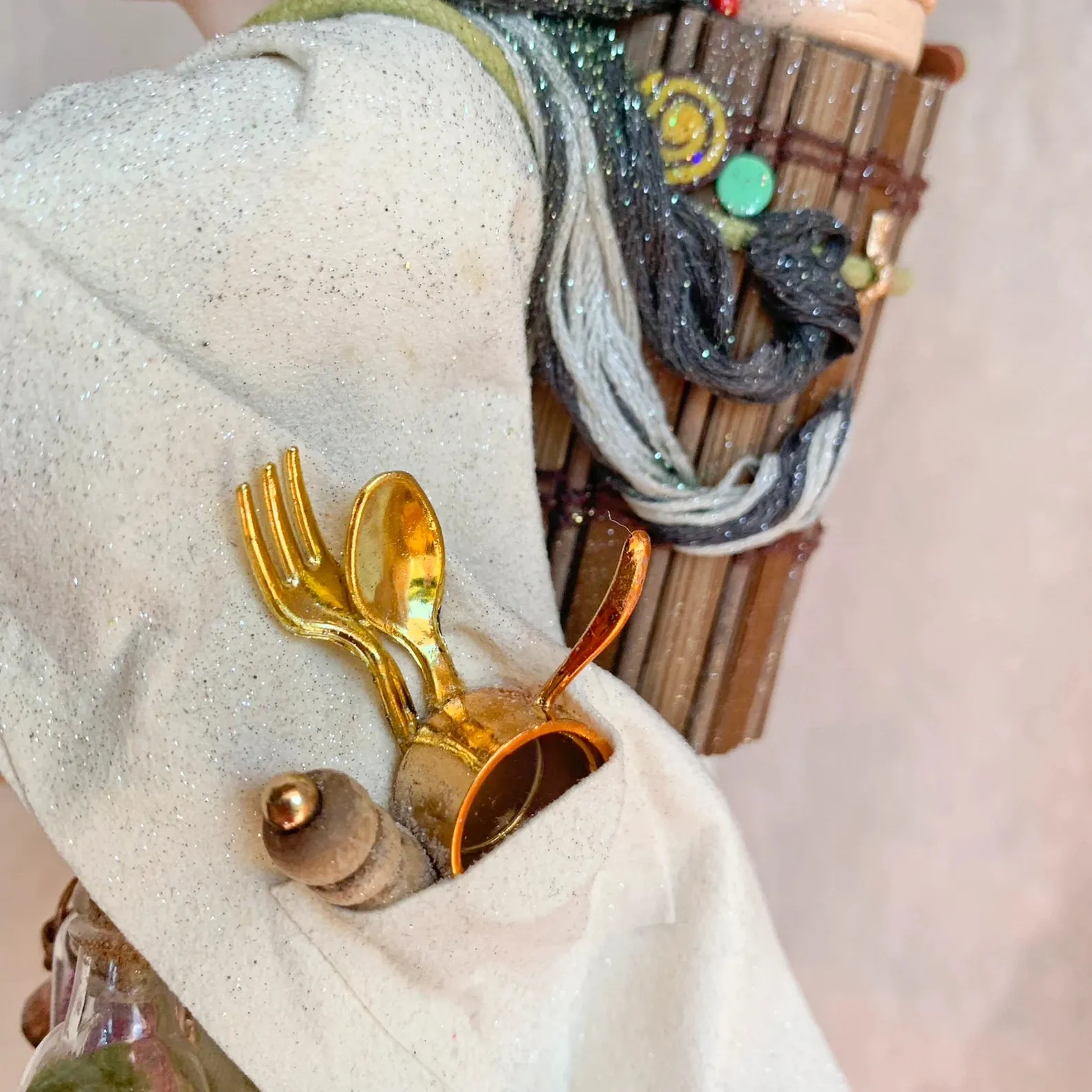 Kitchen Witch overflowing with cooking spices, utensils and yummy baked goods - Hanging Ornament - white witch - good luck - Broom - Fedoruk