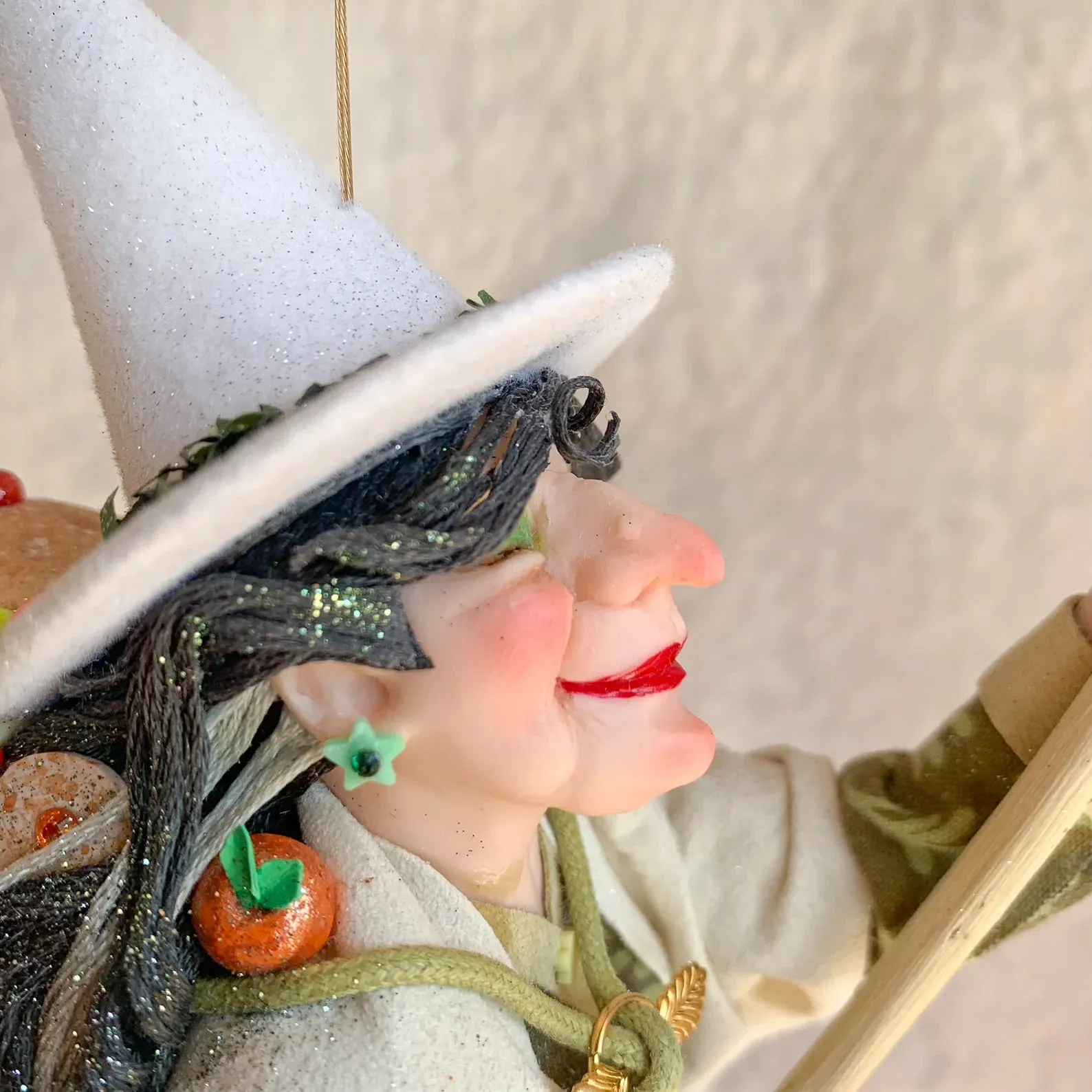 Kitchen Witch overflowing with cooking spices, utensils and yummy baked goods - Hanging Ornament - white witch - good luck - Broom - Fedoruk