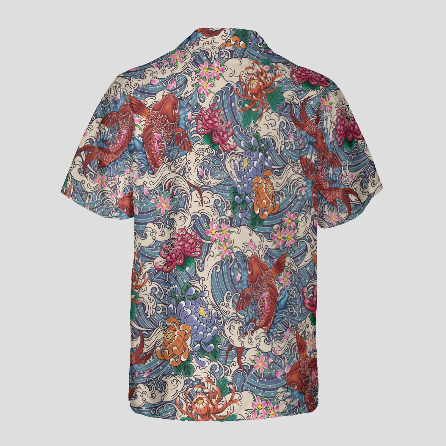 Koi Wave Harmony Hawaiian Shirt for Men, Japanese Koi Fish Aloha Shirt, Traditional Tattoo Style Beach Shirt