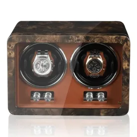 Luxurious Carbon Solid Wood Fibre Material Antimagnetic Double Watch Winder With LED and AC/DC Adapter