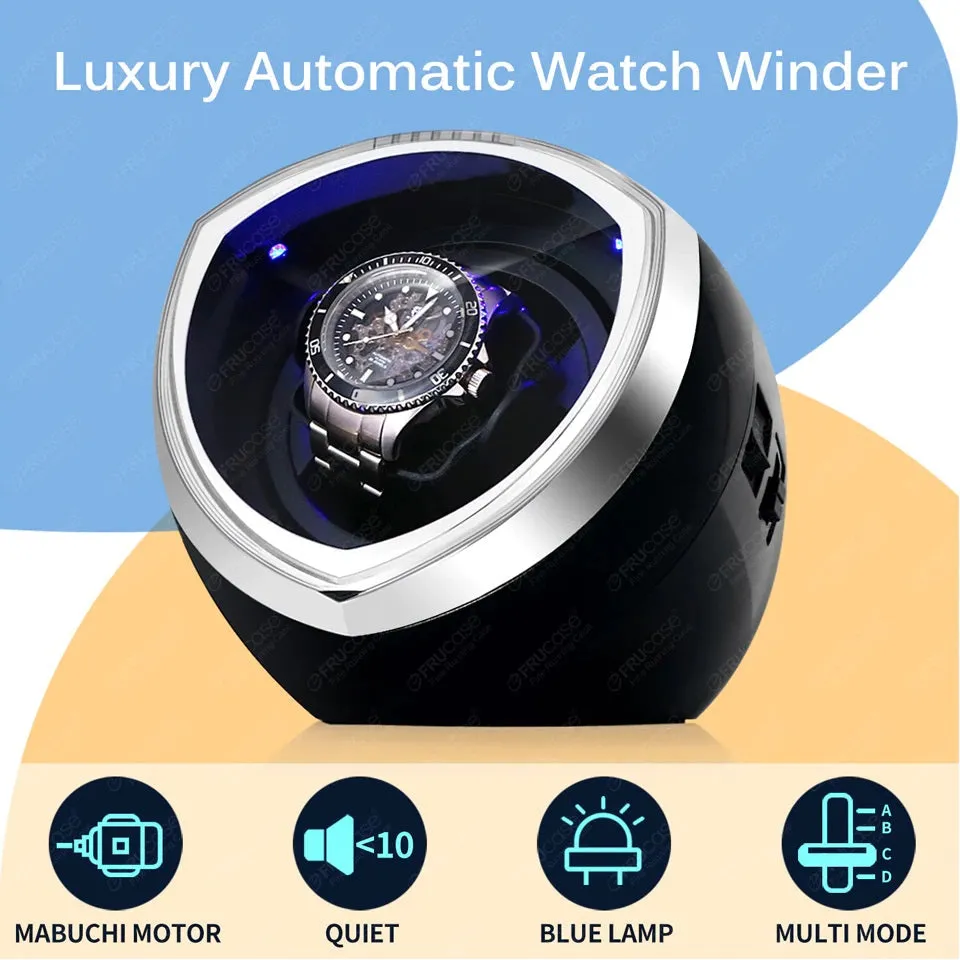 Luxury Automatic Single Watch Winder Fine Running Case With LED Lights and AC Power Adapter