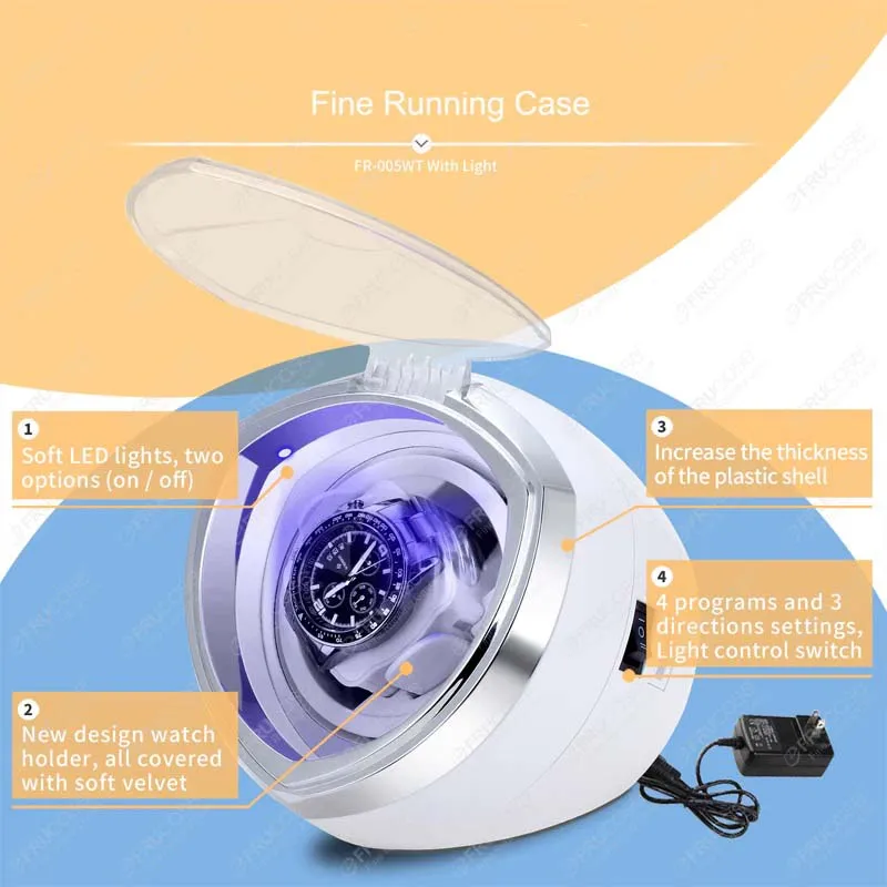 Luxury Automatic Single Watch Winder Fine Running Case With LED Lights and AC Power Adapter
