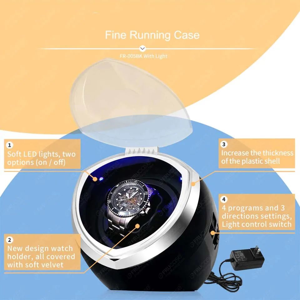 Luxury Automatic Single Watch Winder Fine Running Case With LED Lights and AC Power Adapter
