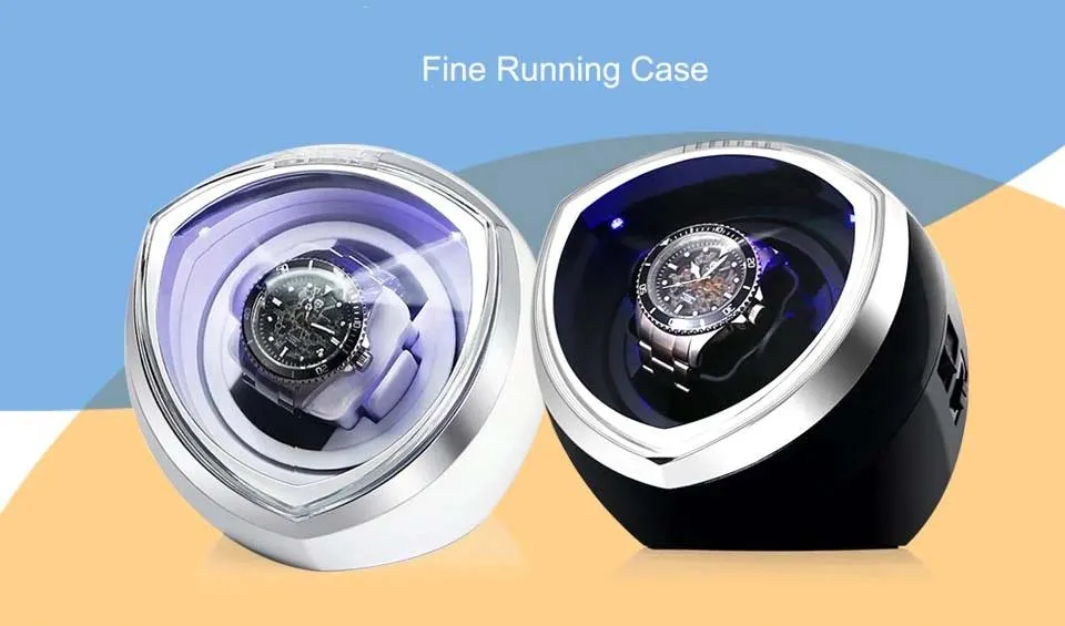 Luxury Automatic Single Watch Winder Fine Running Case With LED Lights and AC Power Adapter