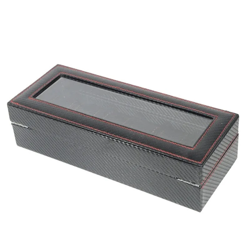 Luxury  High Quality Carbon Fiber Leather Watch Case Box Organizer