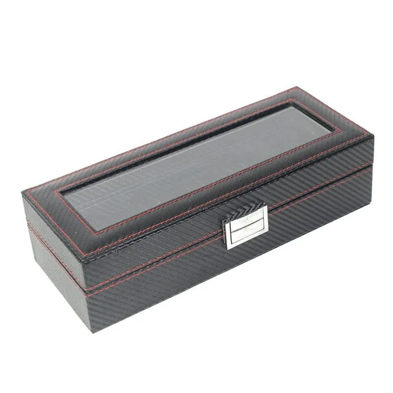 Luxury  High Quality Carbon Fiber Leather Watch Case Box Organizer