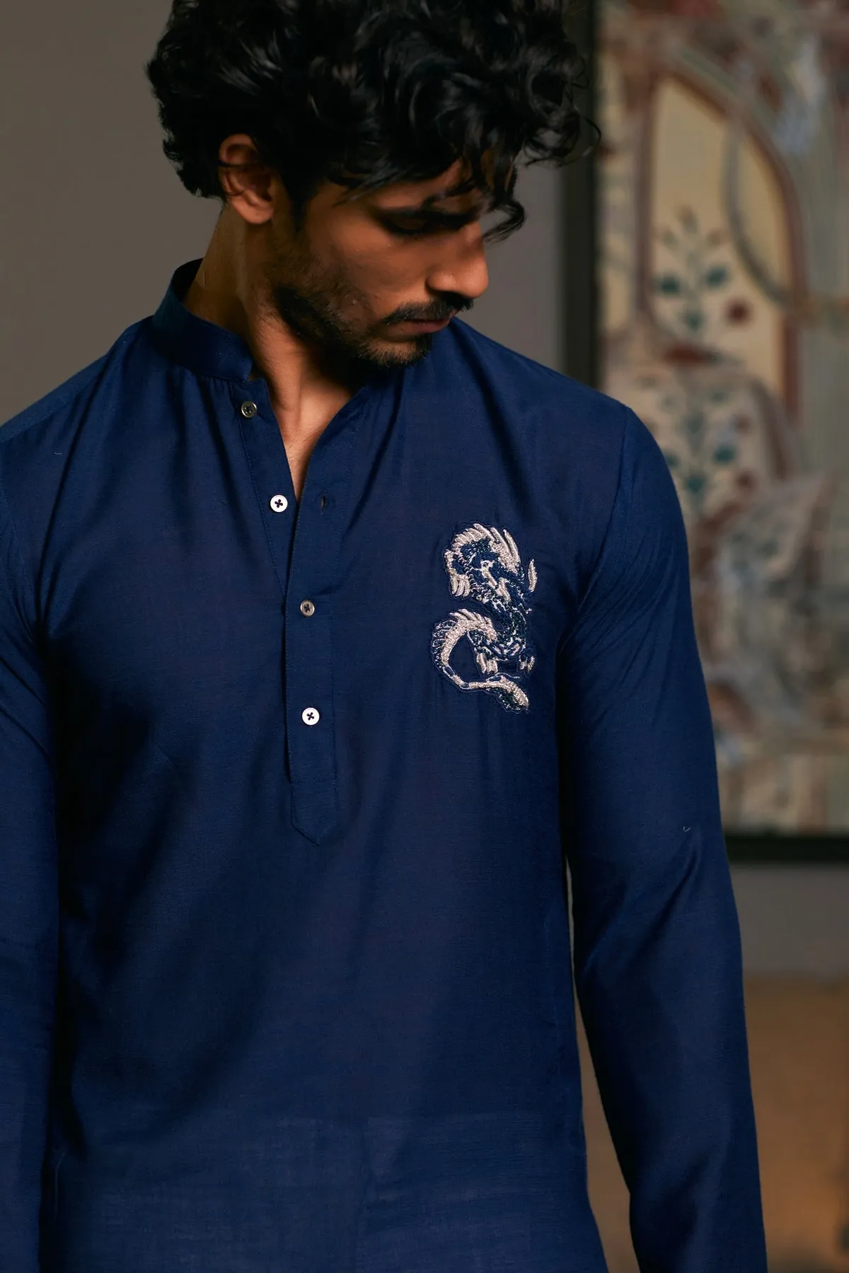 Mid Night Blue Goe Dragon Kurta Set