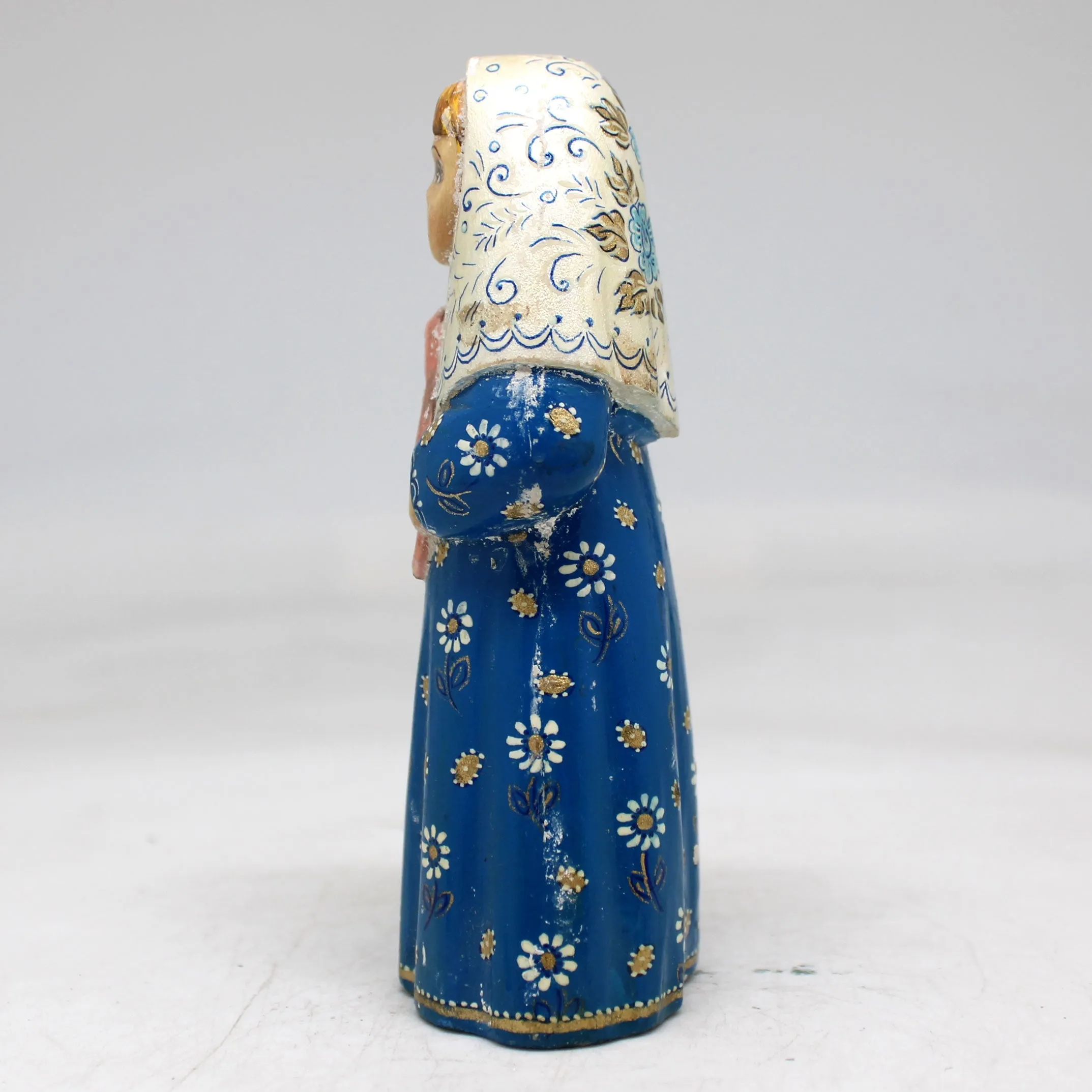 One-of-a-Kind - Girl with Piglet WOODCARVED Figurine 4.5x2x1.5 by G.DeBrekht - Unique Handcrafted and Hand-Painted Collectible