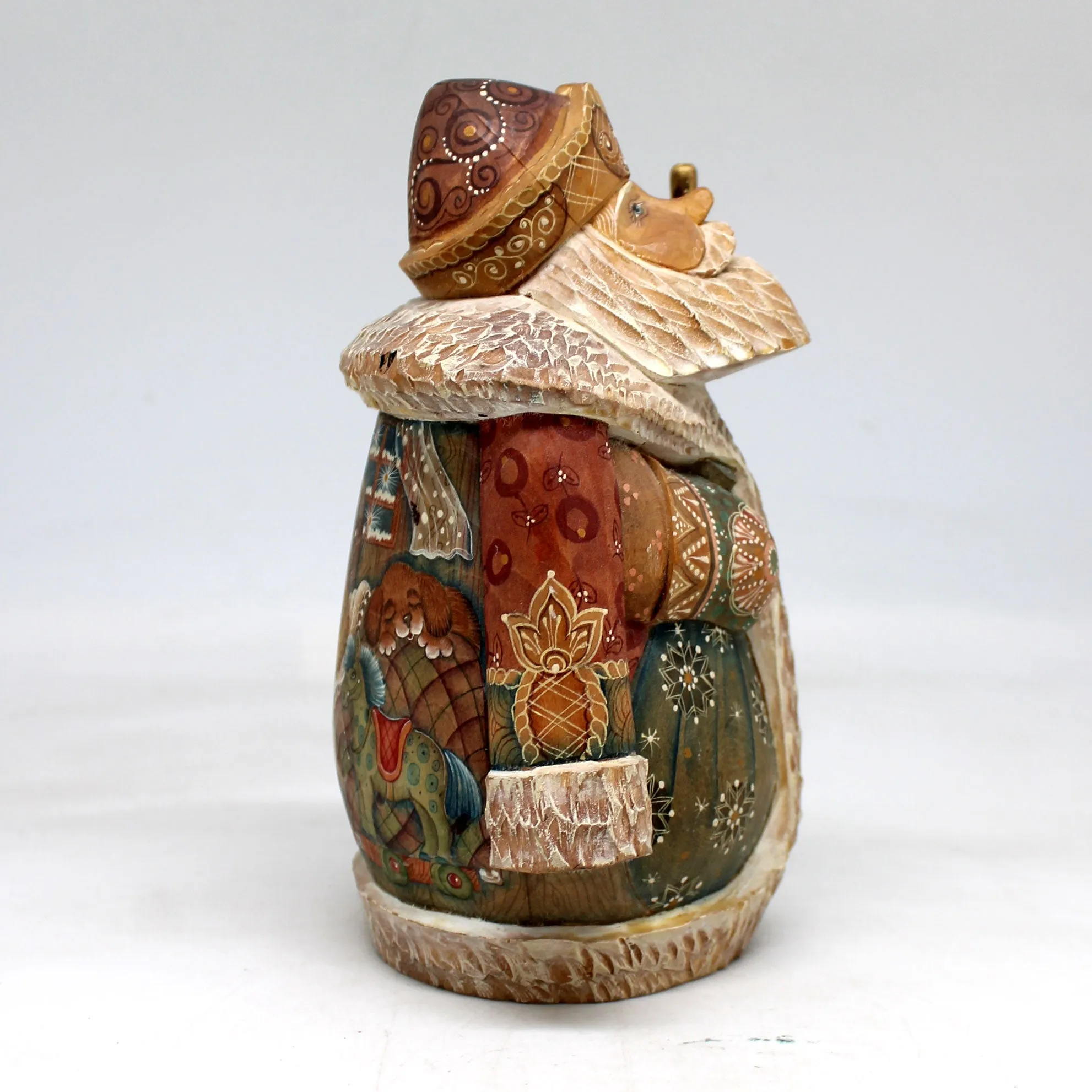 One-of-a-Kind - Night Before Christmas Santa WOODCARVED Figurine 6.5x5x3.5 by G.DeBrekht - Unique Handcarved and Hand-Painted Collectible