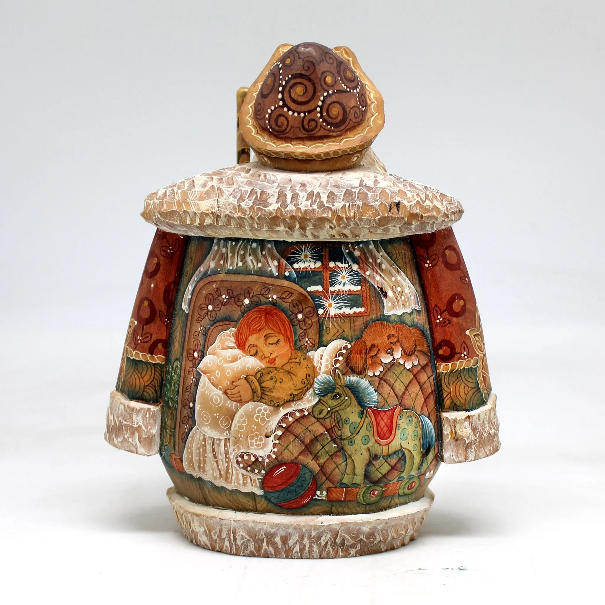 One-of-a-Kind - Night Before Christmas Santa WOODCARVED Figurine 6.5x5x3.5 by G.DeBrekht - Unique Handcarved and Hand-Painted Collectible