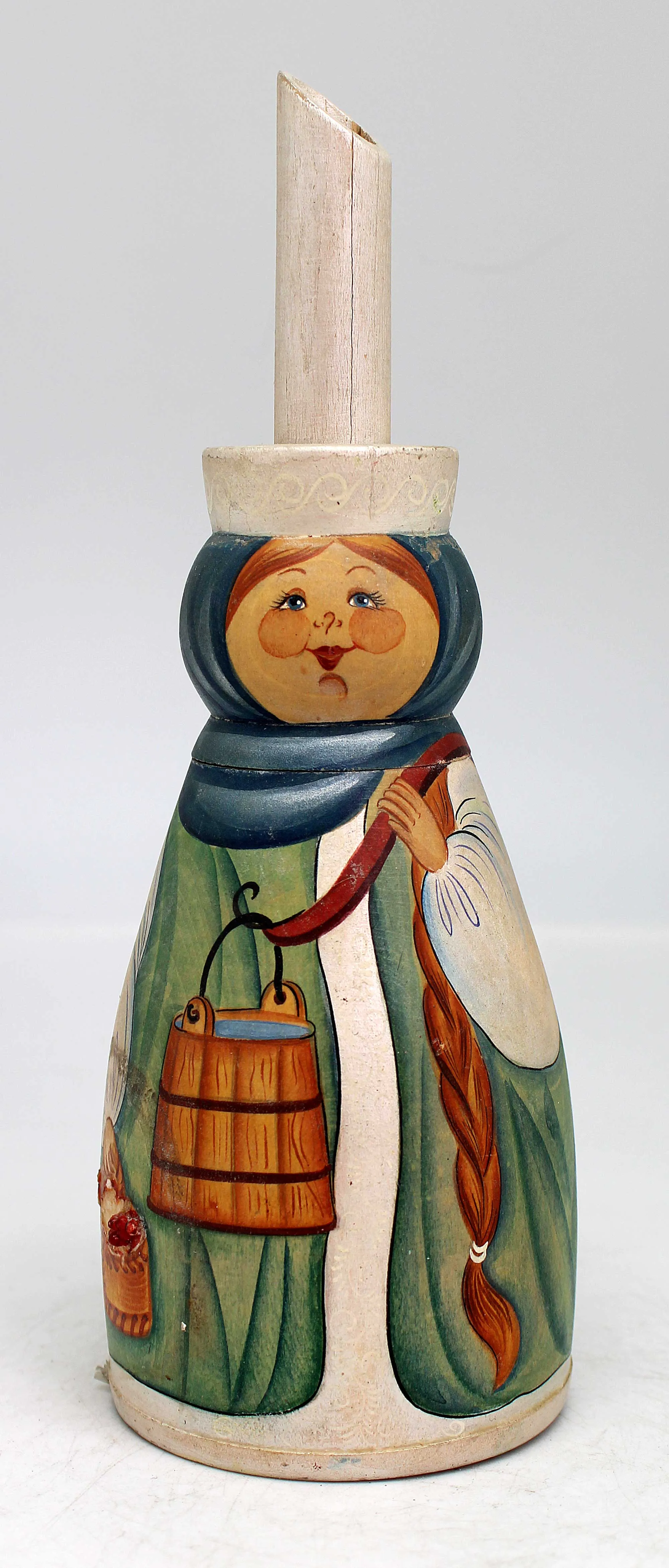 One-of-a-Kind "Country Girl" Wood Carved Container 8", Reserve by G.DeBrekht