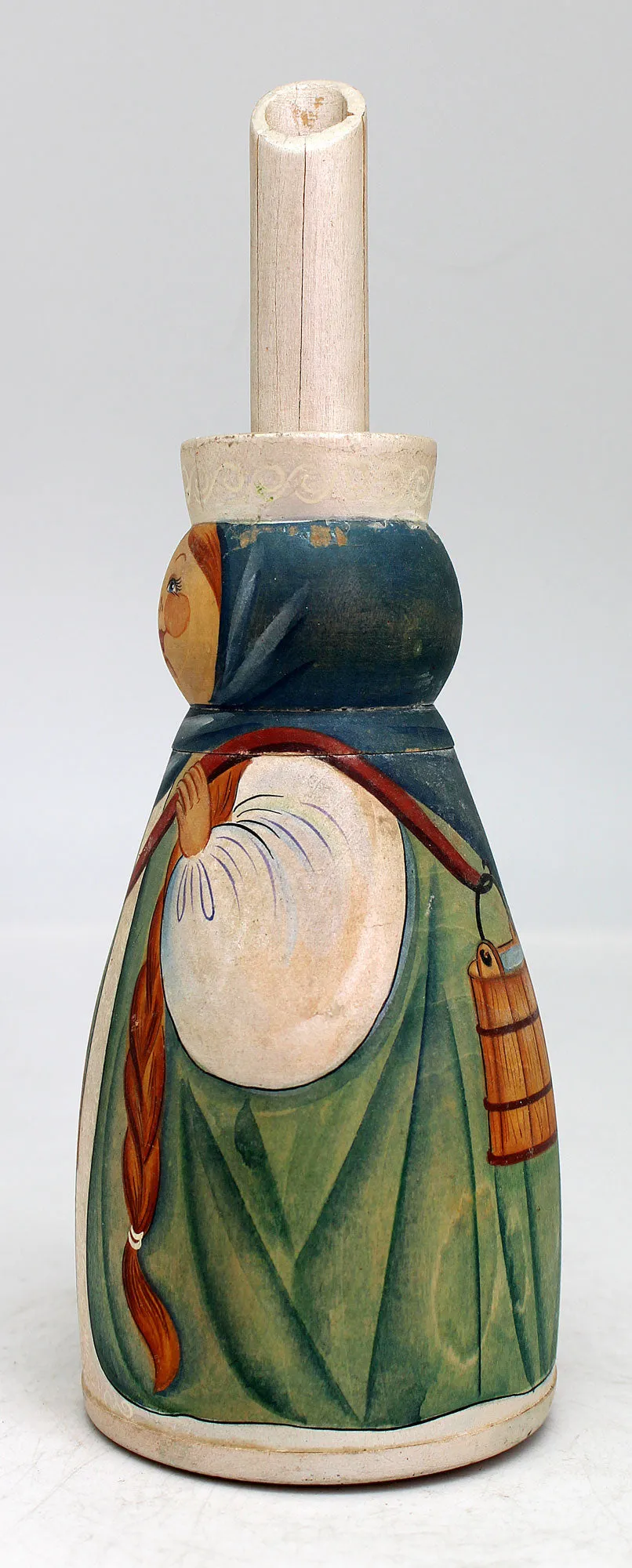 One-of-a-Kind "Country Girl" Wood Carved Container 8", Reserve by G.DeBrekht