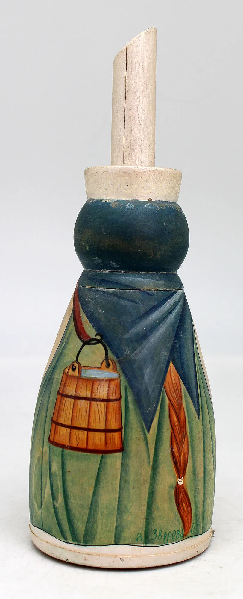 One-of-a-Kind "Country Girl" Wood Carved Container 8", Reserve by G.DeBrekht